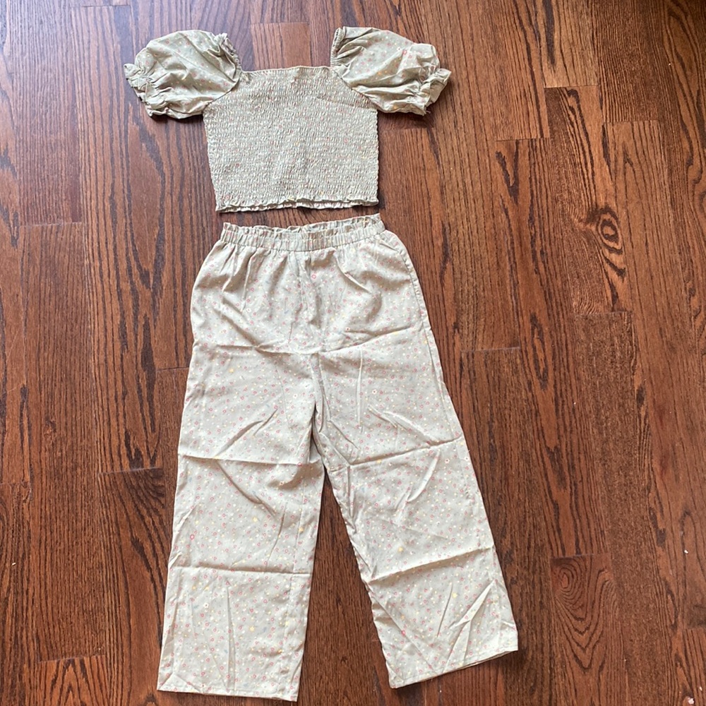 Green flower two piece co-ords pant set